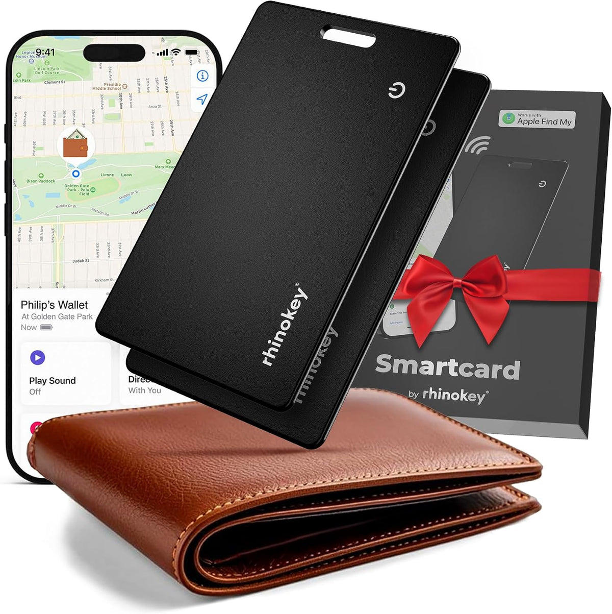 Rhinokey® Apple Find My Wallet Tracker Card, MFi Certified Bluetooth Tracker for iPhone, 0.07in Slim Credit Card Item Finder, IP68 Waterproof Rechargeable, Locator for Wallet, Luggage, Passport