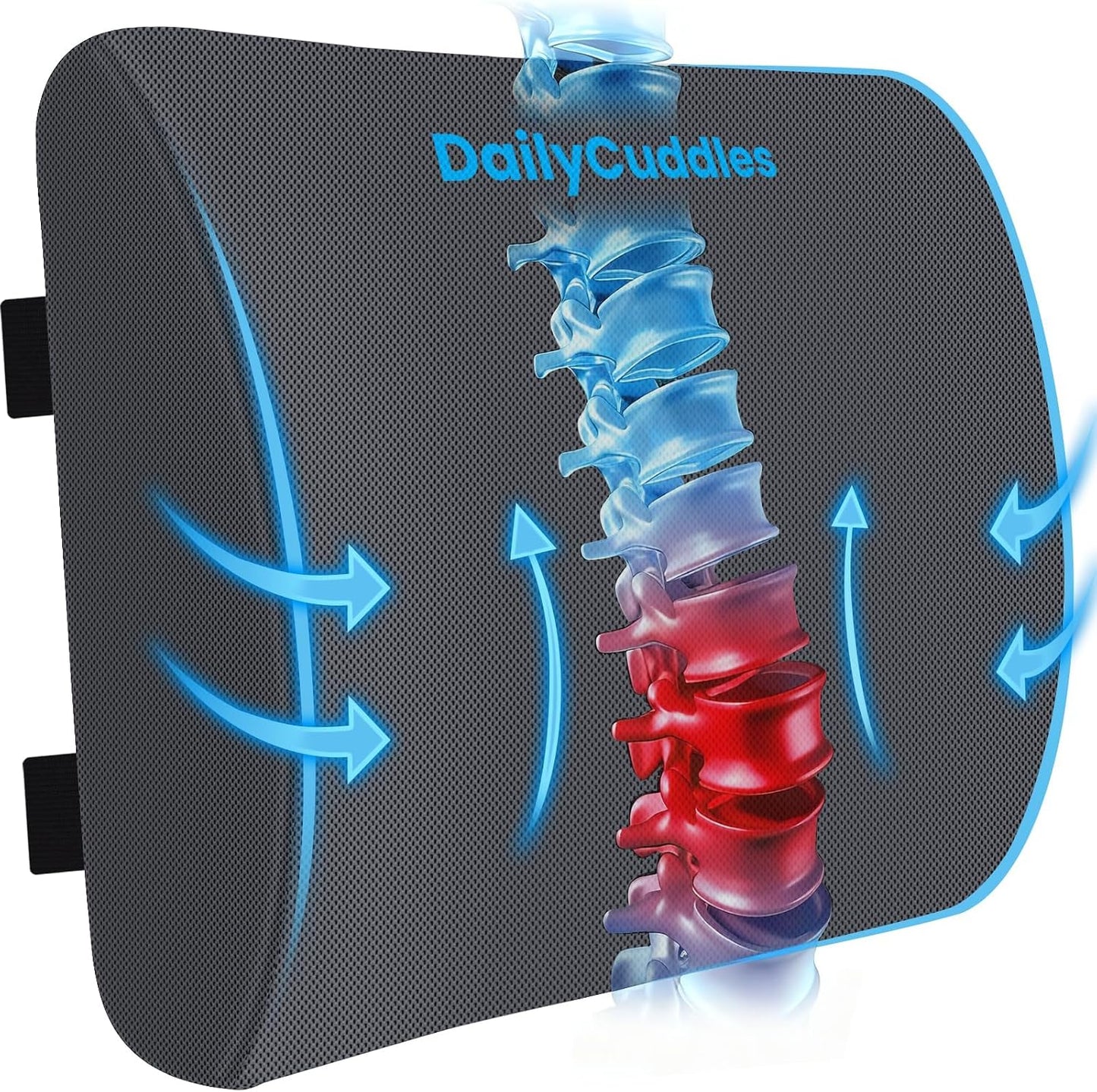 Lumbar Support Pillow for Office Chair Back Support - Memory Foam Lumbar Pillow for Car or Gaming Chair, Ergonomic Back Cushion with Adjustable Strap for Long-Hour Sitting (Black)