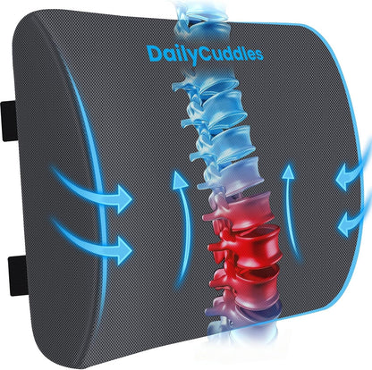 Lumbar Support Pillow for Office Chair Back Support - Memory Foam Lumbar Pillow for Car or Gaming Chair, Ergonomic Back Cushion with Adjustable Strap for Long-Hour Sitting (Black)