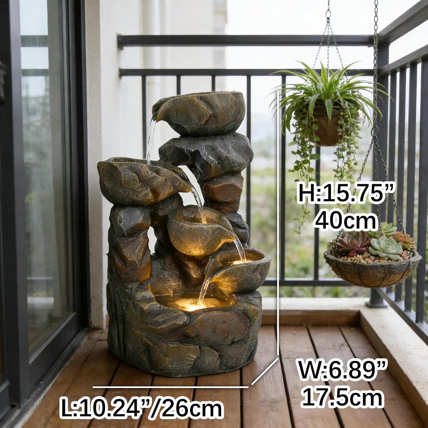 4-Tiered Outdoor Tabletop Water Fountain 17.9”