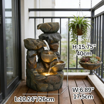 4-Tiered Outdoor Tabletop Water Fountain 17.9”
