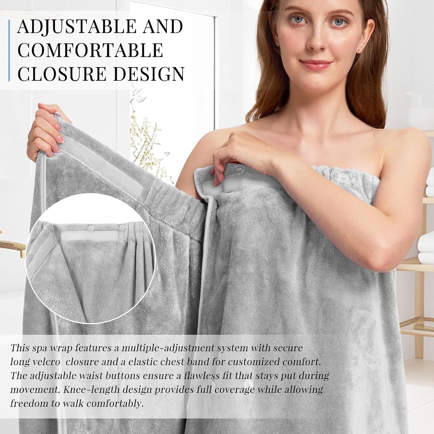 PJGGZ Towel Wrap for Women, Adjustable Button Quick Dry Absorbent Bath Wrap