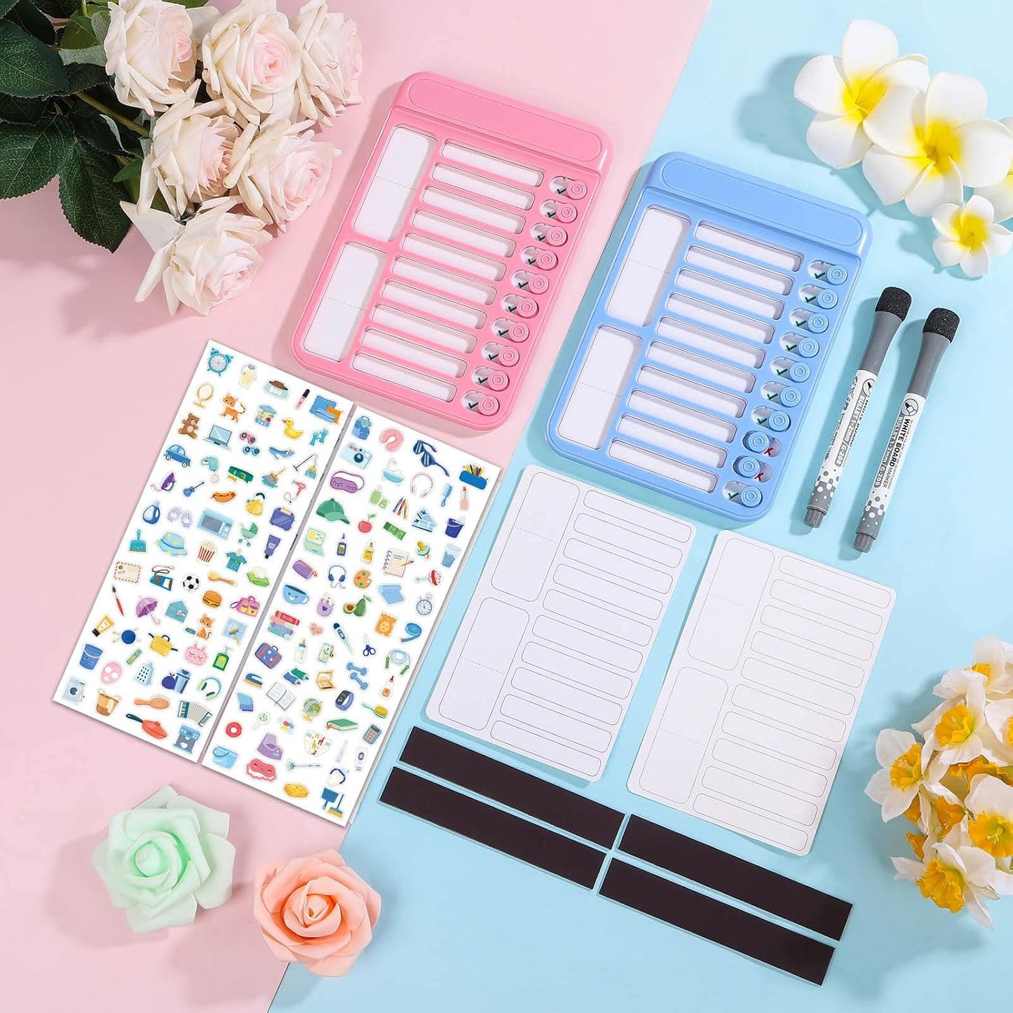 Audab Dry Erase Chore Chart for Kids, Magnetic Whiteboard Checklist Board, Chore Checklist Slider to Do List Board, Daily Routine Chart Schedule Board Task Tracker for Home Refrigerator, Wall, Desk
