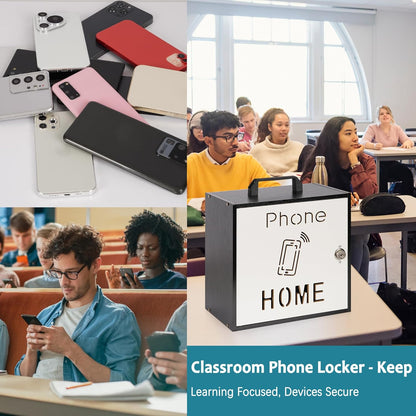 Wooden Phone Lock Box, Cell Phone Locker with 33 Adjustable Dividers | Phone Storage Cabinet with Security Lock & Handle, Desktop Phone Organizer for Classroom, Office & Repair Shops