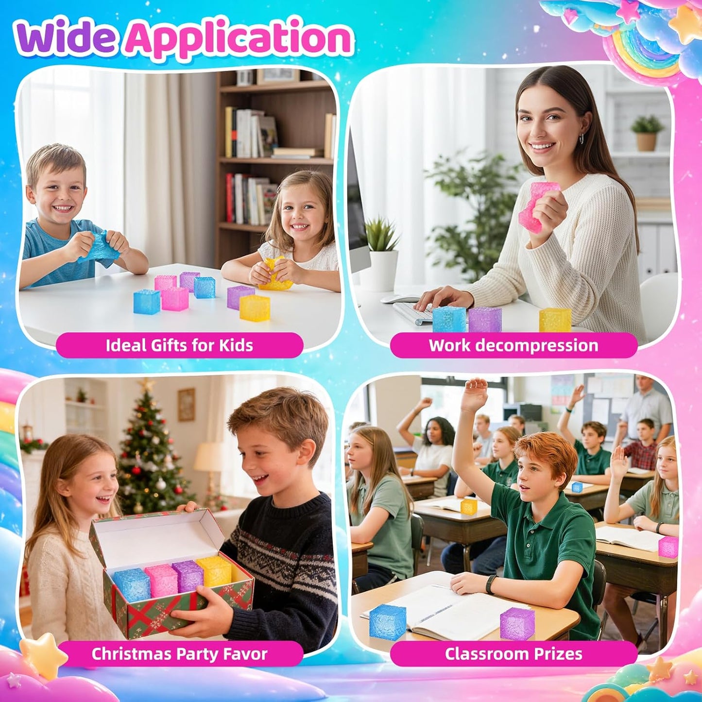 4 Packs Stress Balls for Kids Adult, Stretch and Squeeze Stress Balls for Anxiety Relief, Sensory Squishy Ball for Classroom Prizes Birthday Party Favor Gifts (Squeeze Ball)