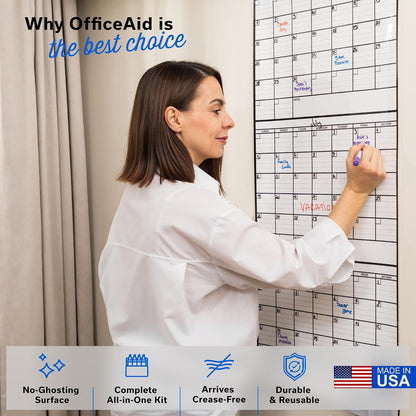 Large Dry Erase Calendar for Wall 36x48, Big Classroom Giant Month, Undated Reusable Family Monthly, Rolled Whiteboard White Board, Calendar Dry Erase Planner for Wall Erasable Large Office 48x36