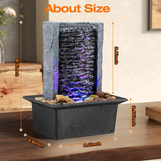 Tabletop Fountain Indoor Waterfall Rock Fountain LED-Lights Water Feature Waterfall for Modern Home and Office Indoor Decoration