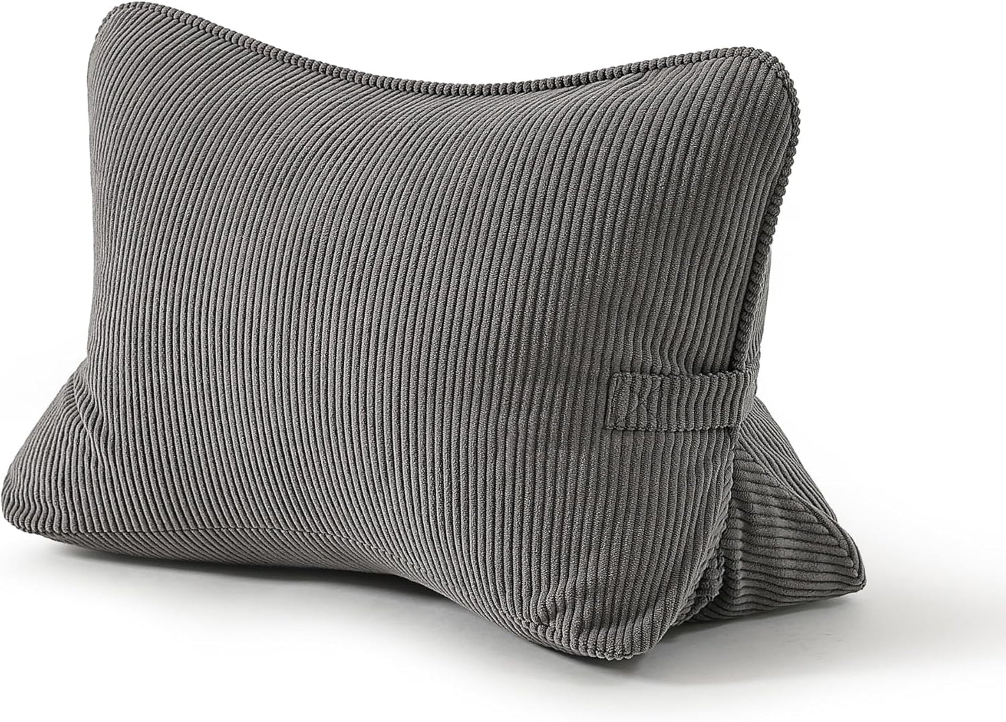 Pat. Pend. Corduroy Lumbar Support Back Pillow for Watching TV, Reading & Gaming, Ergonomic Triangle Support Cushion for Sofa, Armchair & Bed Sitting, Removable Washable Cover, Beige Gray