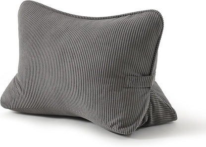 Pat. Pend. Corduroy Lumbar Support Back Pillow for Watching TV, Reading & Gaming, Ergonomic Triangle Support Cushion for Sofa, Armchair & Bed Sitting, Removable Washable Cover, Beige Gray