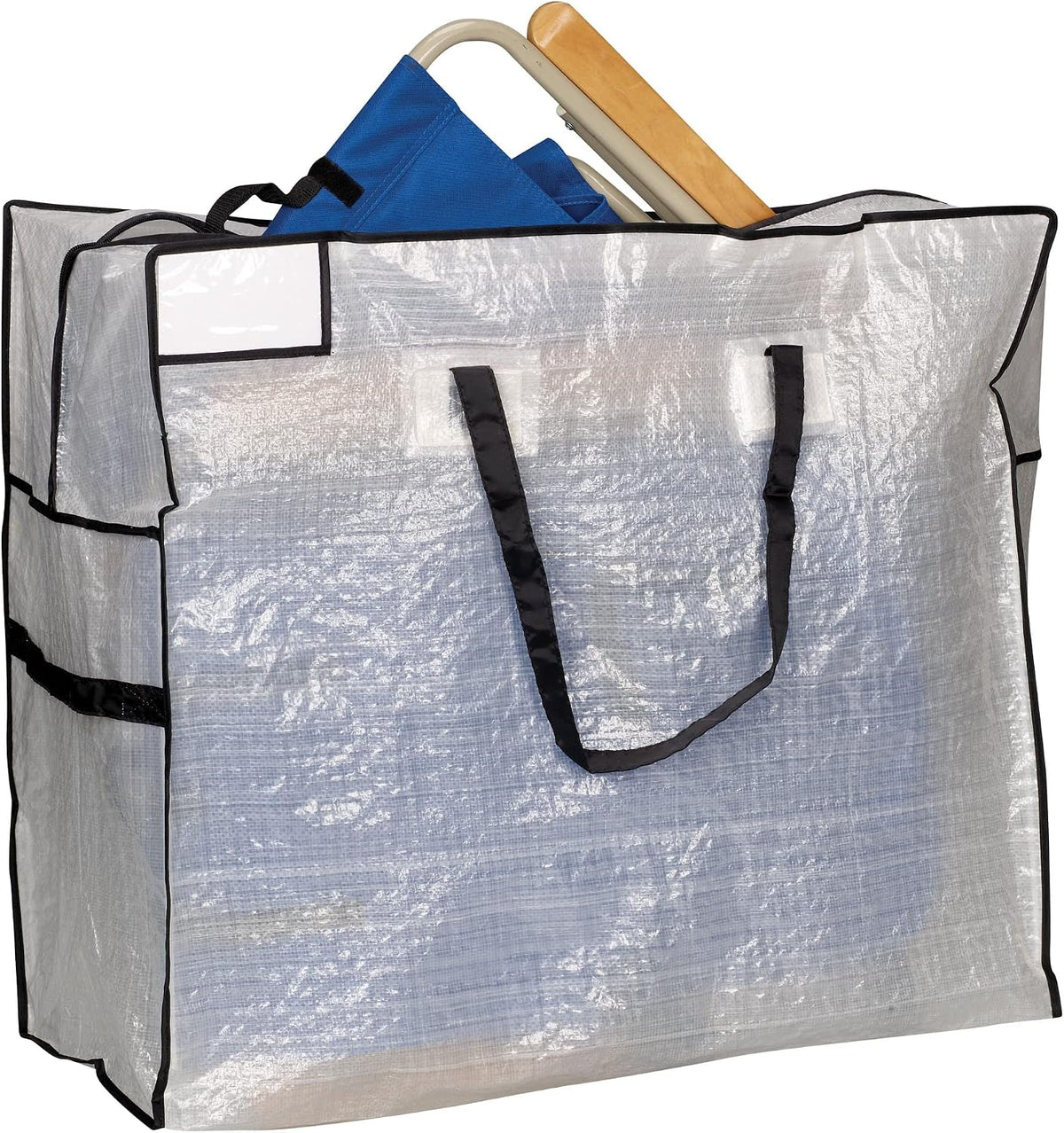 Household Essentials 2622 MightyStor Large Storage Bag with Handles | Clothing and Linen Storage Bag | White Tarp with Black Trim