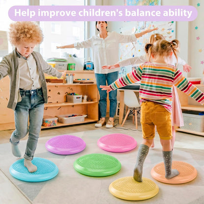 Amylove 6 Pcs Wiggle Seat Inflated Wobble Cushion for Sensory Kid 13 Inch Balance Disc Kids Flexible Seating Exercise Sensory Pad Chair Cushion for Classroom Office School (Bright)