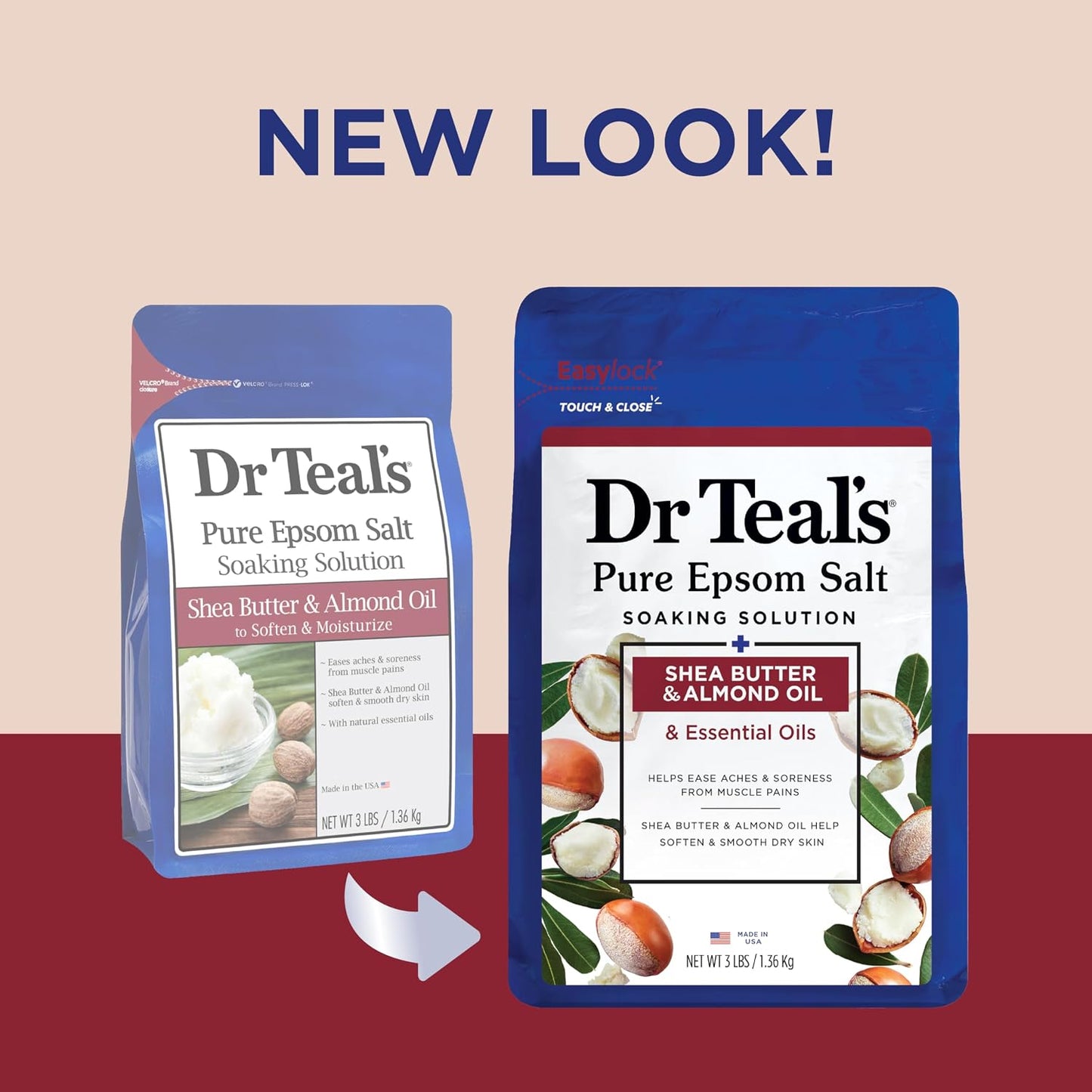 Dr Teal's Epsom Salt Magnesium Soak, Soften & Moisturize with Shea Butter & Almond Oil, 3 lbs