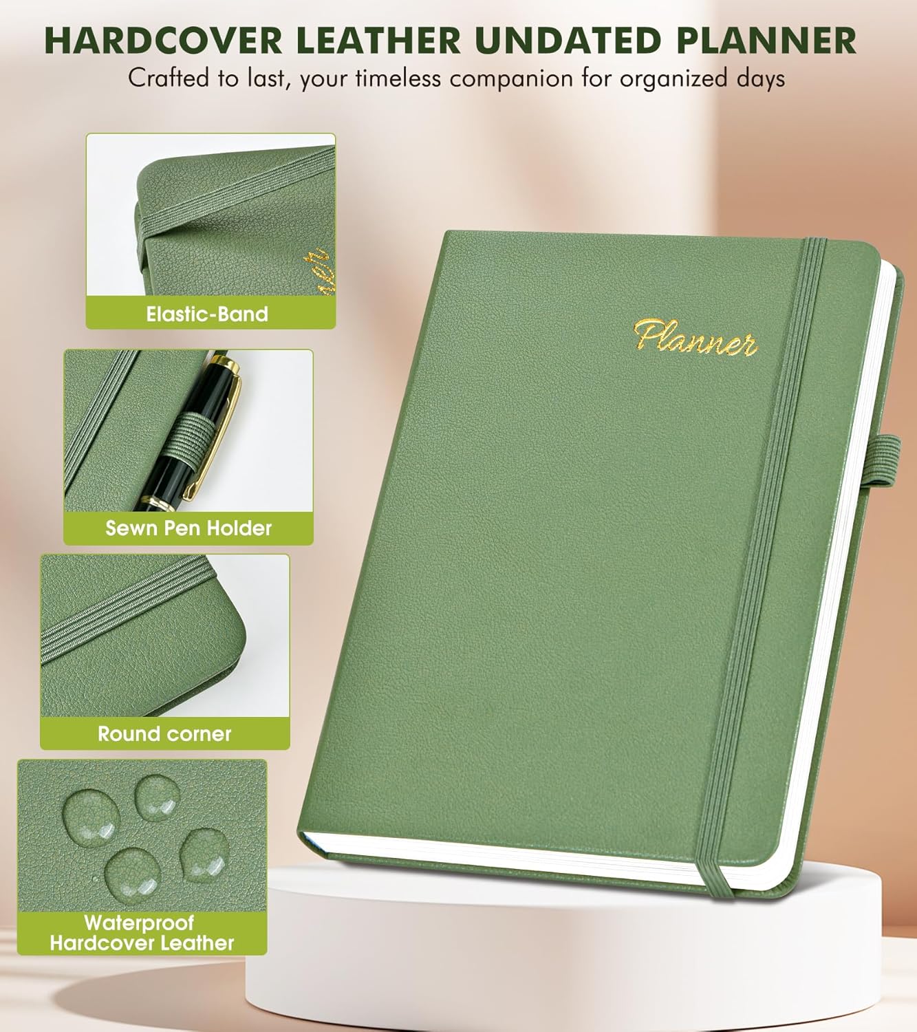 Undated Weekly and Monthly Planner, Hardcover Leather Calendar Blank Planner, Simplified To Do List Notebook with Goal & Habit Tracker Organizer, A5 Daily Weekly Planner for Work School Home, Black