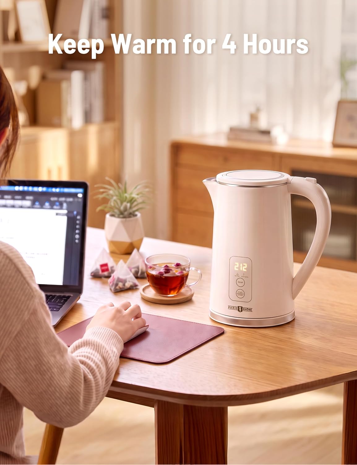 Electric Kettle Temperature Control, 1.7L Extra Large Electric Tea Kettle, 4H Keep Warm Hot Water Kettle with 6 Presets, LED Screen Electric Kettles for Family Meal Party Office Break Room