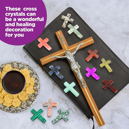 Nuenen 50 Pcs Cross Charm for Women Man Celebration Grad Decor Crystal Pocket Cross Necklace Natural Worry Stone Gift for Jewelry Making Craft Festival Decor(0.71 x 0.98 x 0.24 Inch,Fresh)