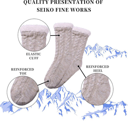 SDBING Women's Winter Super Soft Warm Cozy Fleece Lined Fuzzy Slipper Socks with Grippers
