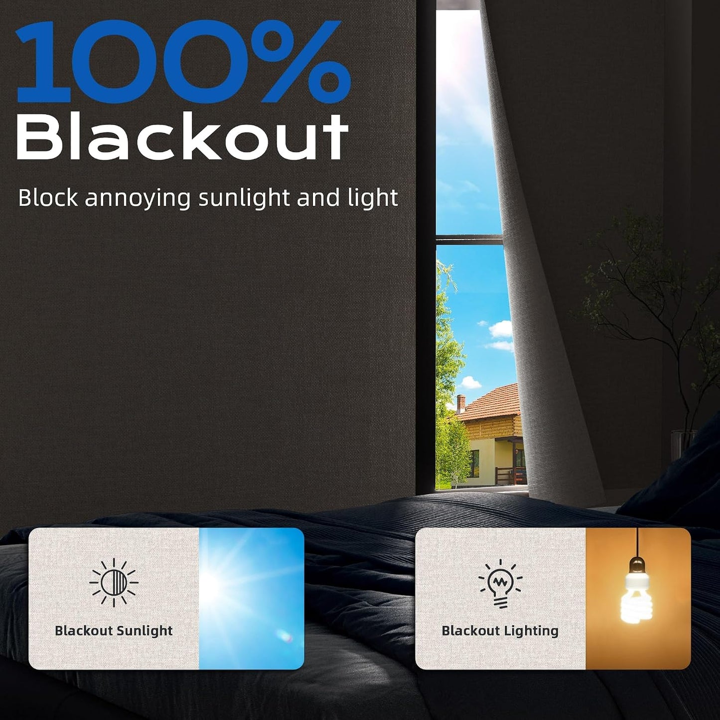 Linen Blackout Curtains for Bedroom, 70" x 58" Portable Black Out Blinds with 20 Sets Hooks & Loops Strips for 100% Blackout Window Film, Temporary Black-Out Shades for Windows Cover Travel RV- Cream