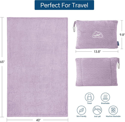 BEDELITE Travel Blanket with Bag, Jacquard Fleece Blanket 65"x40", Blue