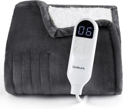 Bedsure Heated Blanket Throw Blanket with Preheat Function - Fast Heating Electric Blanket, Soft Flannel Throw with 6 Time Settings(Up to 10H), 6 Heating Settings, Gifts for Grandma (50"x60", Cream)