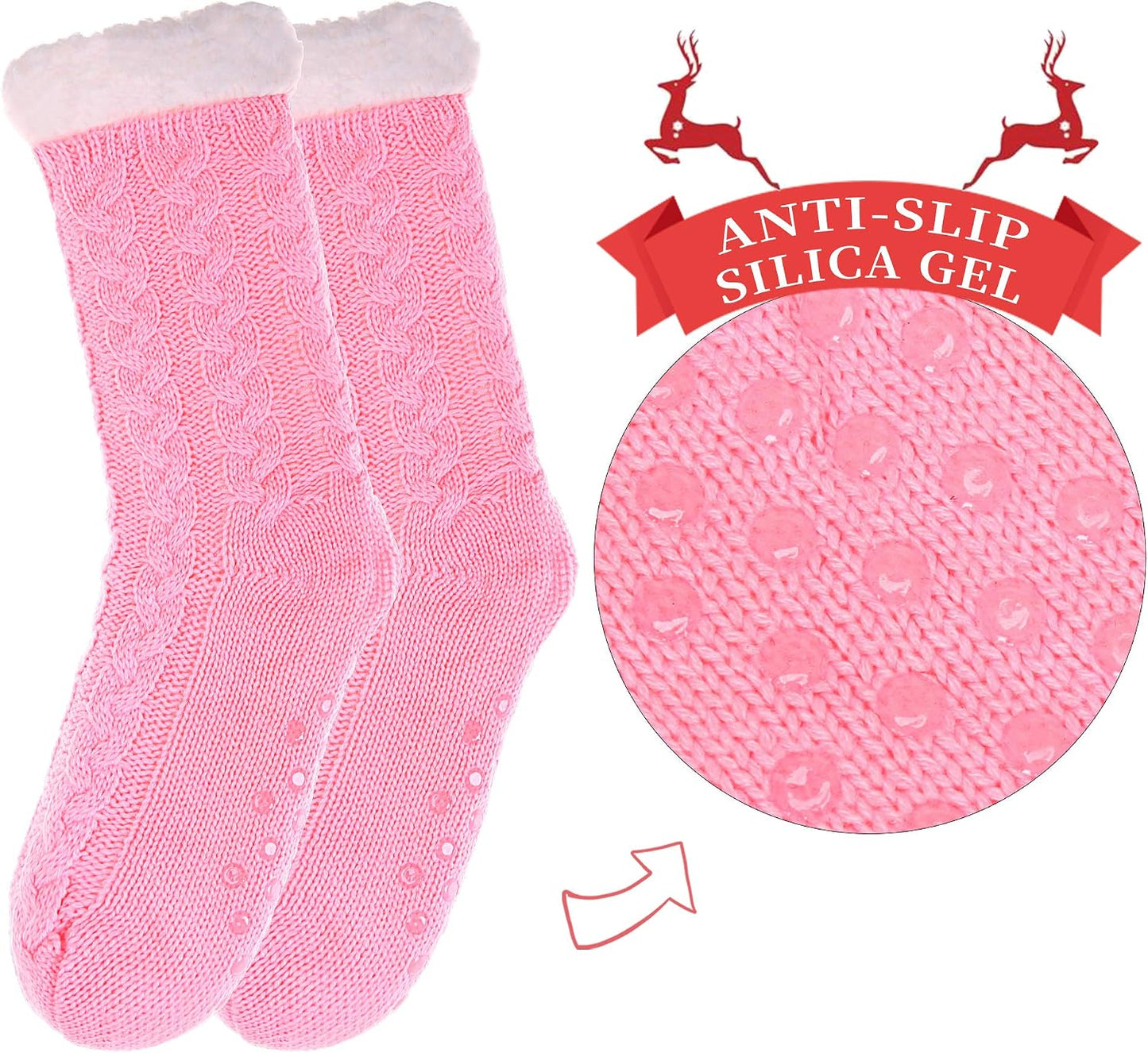 SDBING Women's Winter Super Soft Warm Cozy Fleece Lined Fuzzy Slipper Socks with Grippers