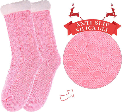 SDBING Women's Winter Super Soft Warm Cozy Fleece Lined Fuzzy Slipper Socks with Grippers