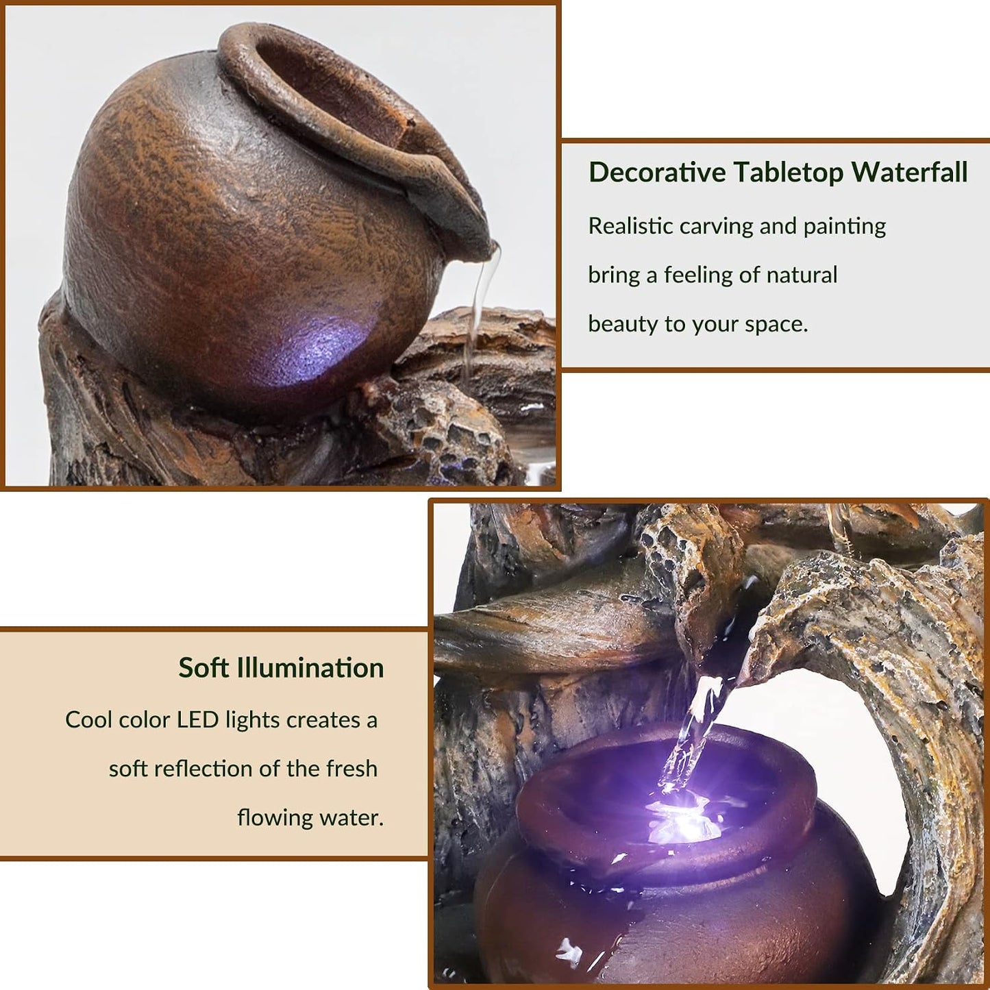 Ferrisland Tabletop LED Light Meditation Indoor Waterfall Fountain