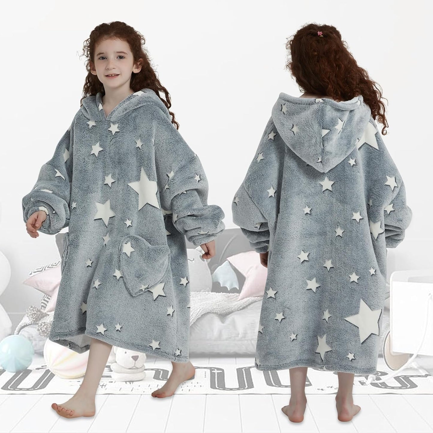Fiosnow Glow in the Dark Unicorn Blanket Hoodies for Kids 6-13YR Oversize Wearable Blanket Hoodies for Boys Girls Teens