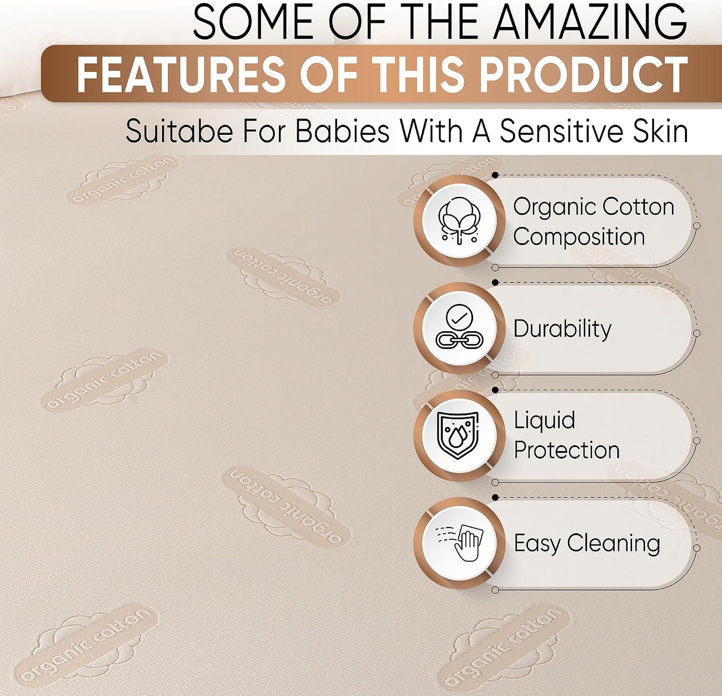 Waterproof Organic Mattress Protector Queen Size – Premium Soft Organic Cotton Surface Mattress Cover – Noiseless & Breathable 250 GSM Mattress Pad – Deep Pocket Fitted Design