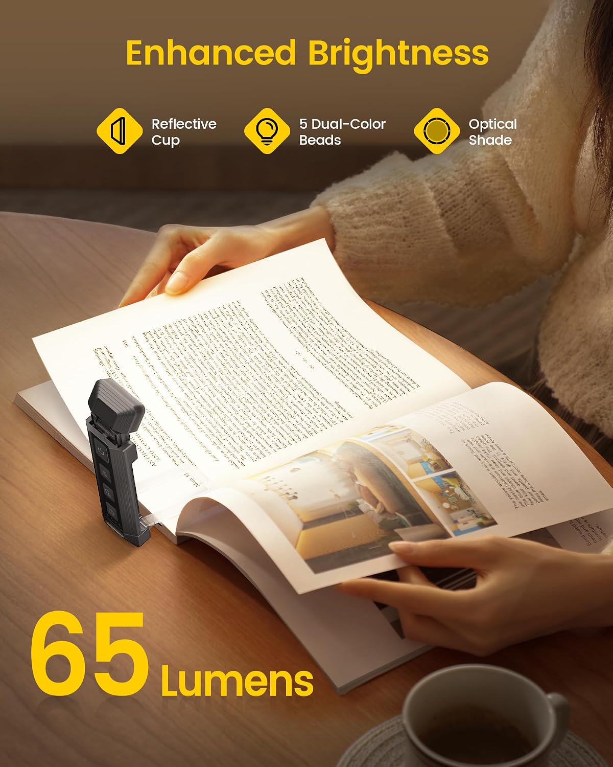 Glocusent Extendable Book Light, Full-Page USB Rechargeable Reading Light