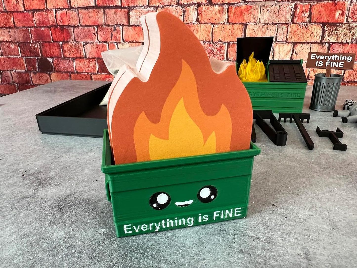 Munnygrubbers - Dumpster Fire Zen Garden - Made in USA - Large 7" x 7" - Fine Sand Included - Desk Accessory Box Garden - Funny Novelty Gift - Fidget Stress Relief