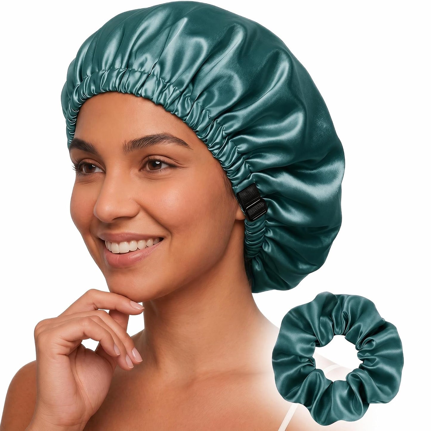 Adjustable Double Layer Silk-Satin Hair Bonnet for Sleeping Women – Anti-Frizz Curly Hair Sleep Cap, Hair Protector for Night, Moisture Retention Soft Bonnet for Natural Hair (black,Large)