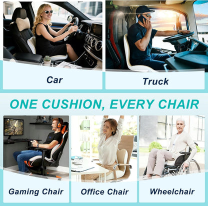 Seat Cushion for Office Chair and Car, Lumbar Support Pillow for Office Chair, Memory Foam Ergonomic Seat Cushion for Long Sitting, Back & Tailbone Pain, Sciatica - Dark Gray & Light Gray