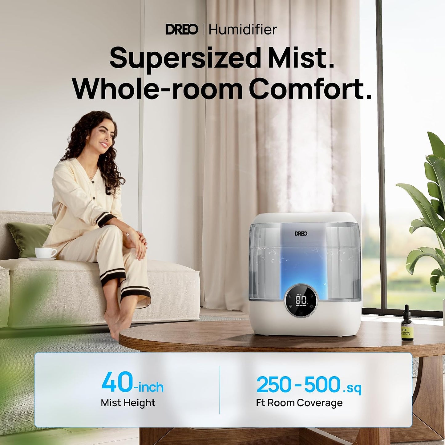 DREO 6L Humidifiers for Bedroom, 60H Runtime, 28 dB Quiet, HM524 | Precise Humidity Control, Easy to Refill & Clean, Nightlight, Cool Mist Humidifiers for Large Rooms, Baby Nurseries & Plants