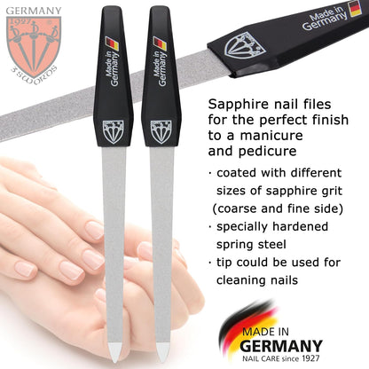 3 Swords Germany - Brand Quality Sapphire Metal Nail File Set (5 pcs.) with 3-Way Nail Buffer (1 pc.), Manicure Pedicure Finger & Toe Nail Care - Made in Solingen Germany (671)
