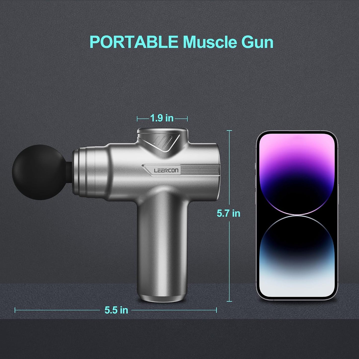 LEERCON Mini Massage Gun, Deep Tissue Relief, 6 Speeds, 4 Heads, Portable for Travel, Office & Home, Gift for Men & Women (Gray)