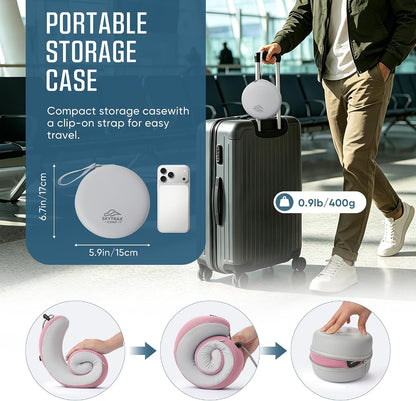 SKYTRAX COMF® Premium Ergonomic Memory Foam Travel Neck Pillow, Washable Cooling Ice Silk Cover, Firm Neck Support for Airplane Long Flights & Pain Relief, with Portable Carry Case (Grey)