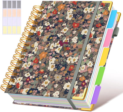 Hardcover Spiral Notebook journal with Removable Dividers Tabs, 300 Pages Leather 5 Subject Notebook College Ruled, 8"x10" Large B5 Notebooks for Work School Note taking, Lined Journal for Women,Black