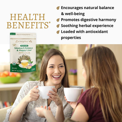 DelighTeas Stomach & Liver Tea | Ayurvedic Herbal Blend for Digestion | Organic Milk Thistle, Fennel, Ginger, Peppermint & Licorice | Vegan, Caffeine-Free, Sugar-Free | Loose Leaf, 50 Servings, 5oz