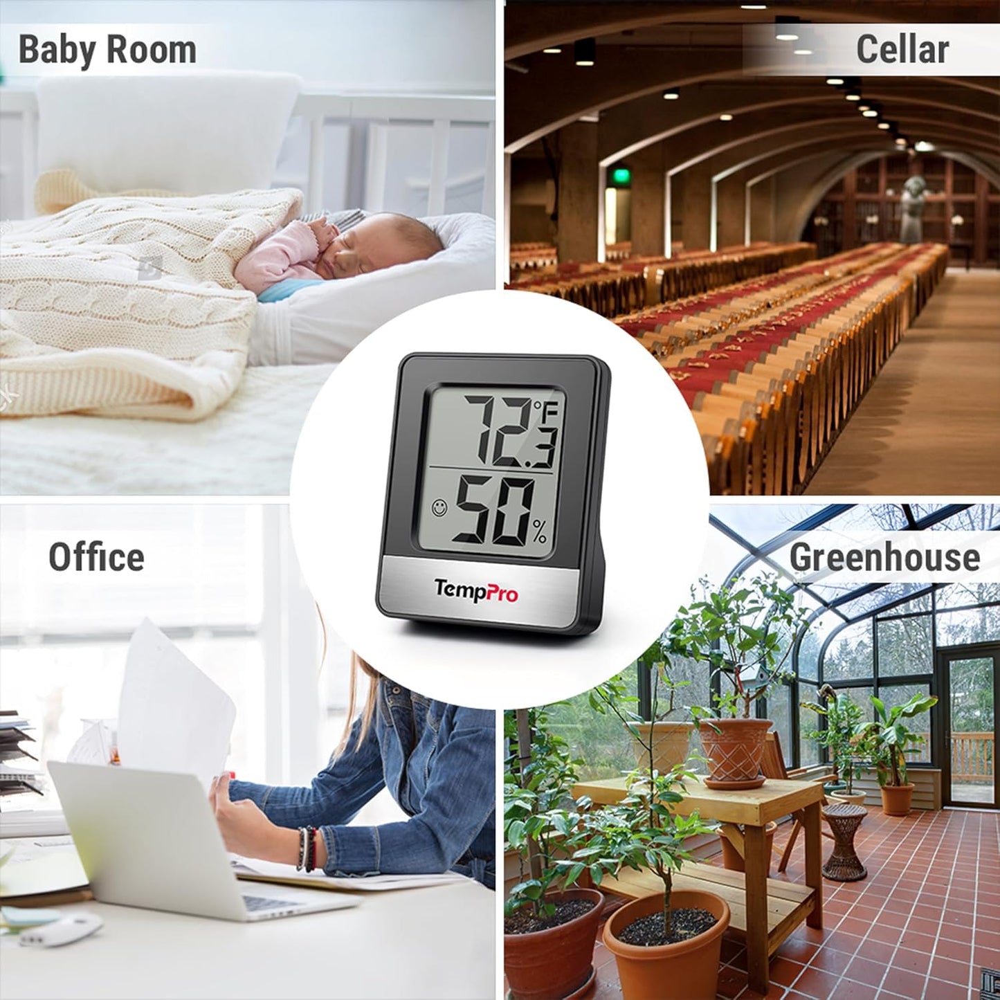 TempPro TP49 3 Pieces Digital Hygrometer Indoor Thermometer Humidity Meter Mini Hygrometer with Temperature and Humidity Monitor Outdoor and Room Thermometer Weather Station (Previously ThermoPro)