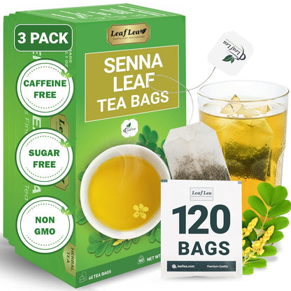 LeafLea Senna Tea Bags, Laxative Tea & Digestive Cleanse, 120 Ct, 3 Boxes