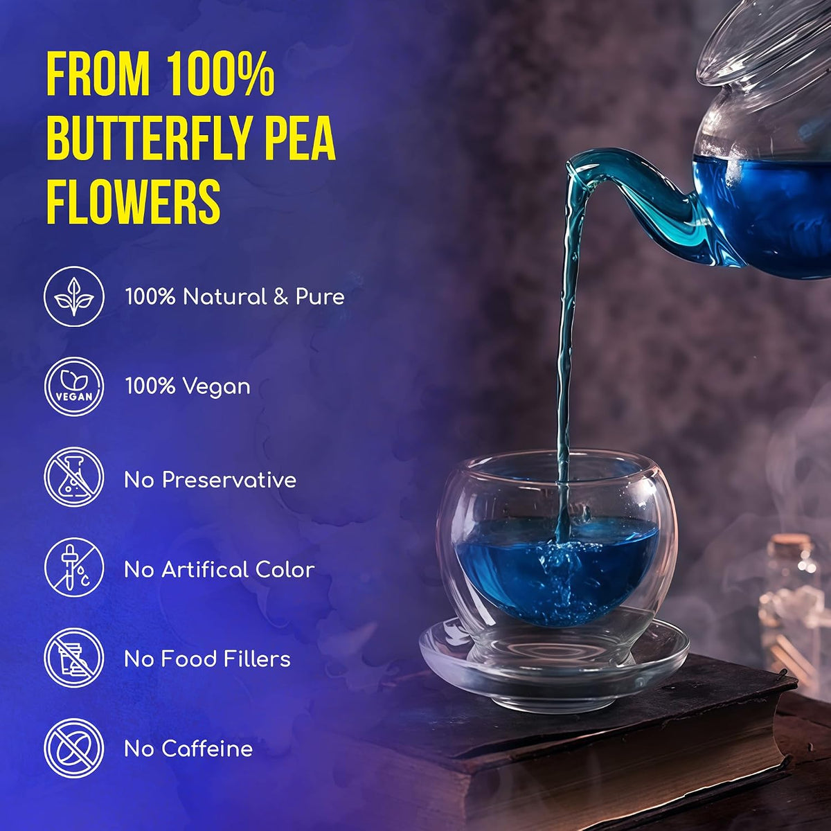 FreshDrinkUS, Premium Butterfly Pea Flowers Tea, 100 Count, Caffeine Free