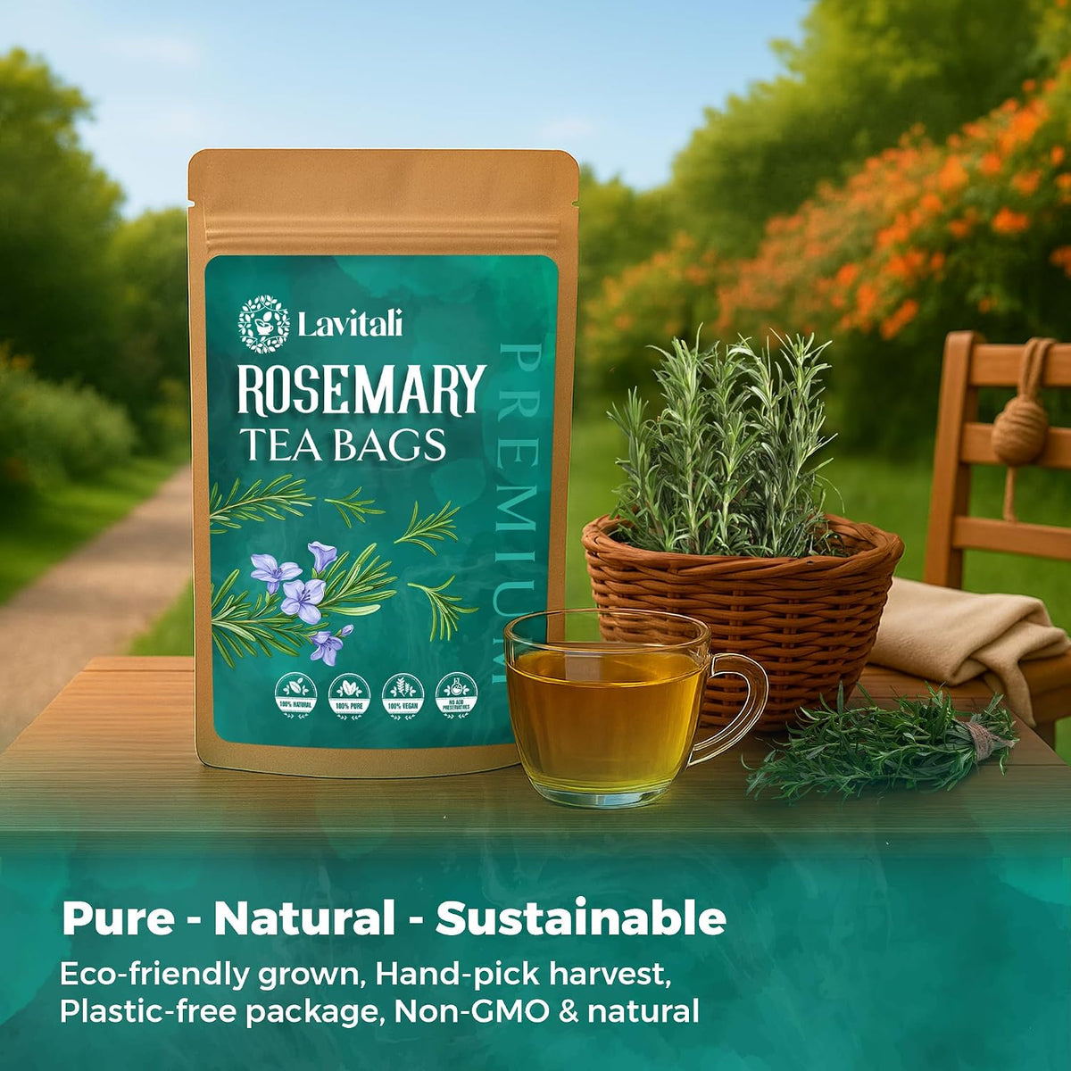 Lavitali, Rosemary Leaves Tea Bags | 120 bags, 100% Pure Herbal Tea | Caffeine-Free, No Sugar, Eco-Friendly Filter Bags | Daily Natural Botanical, Hot or Iced Herbal Infusion