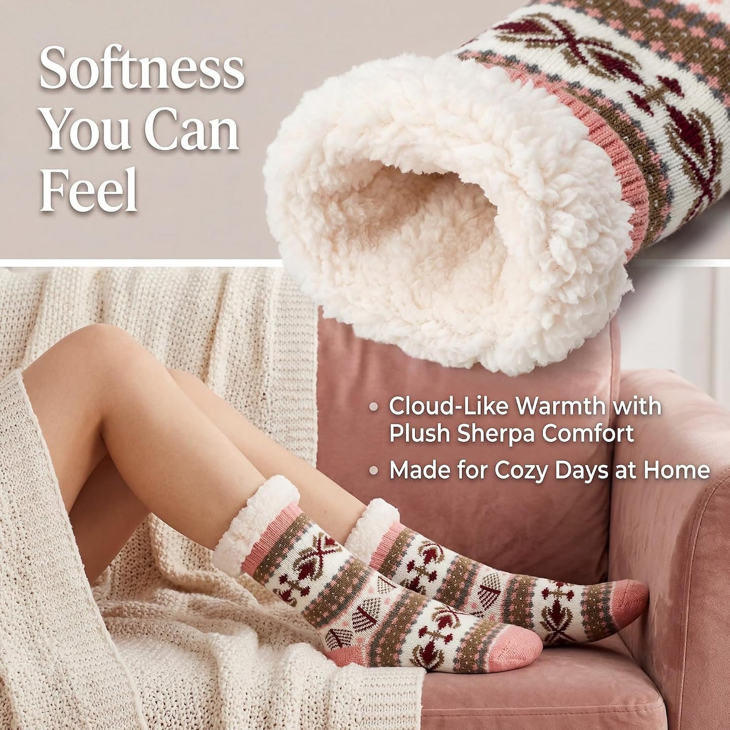 Cozylook Fuzzy Slipper Socks for Women with Grips Warm Cozy Soft Non-Slip Winter Socks Cozy Gift Idea