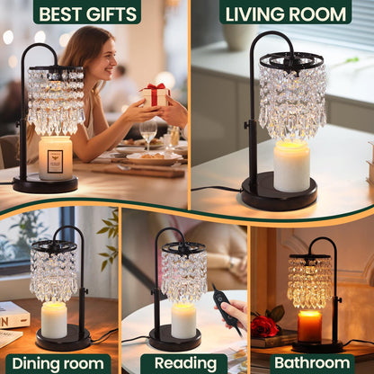 Candle Warmer Lamp with Timer Dimmer and 3 Bulbs, Lamp Candle Warmer with Marble Base,Wax Melt Warmer for Jar Candles, Birthday Gifts for Women Mom, House Warming Gifts New Home Decor (RGB-Black)