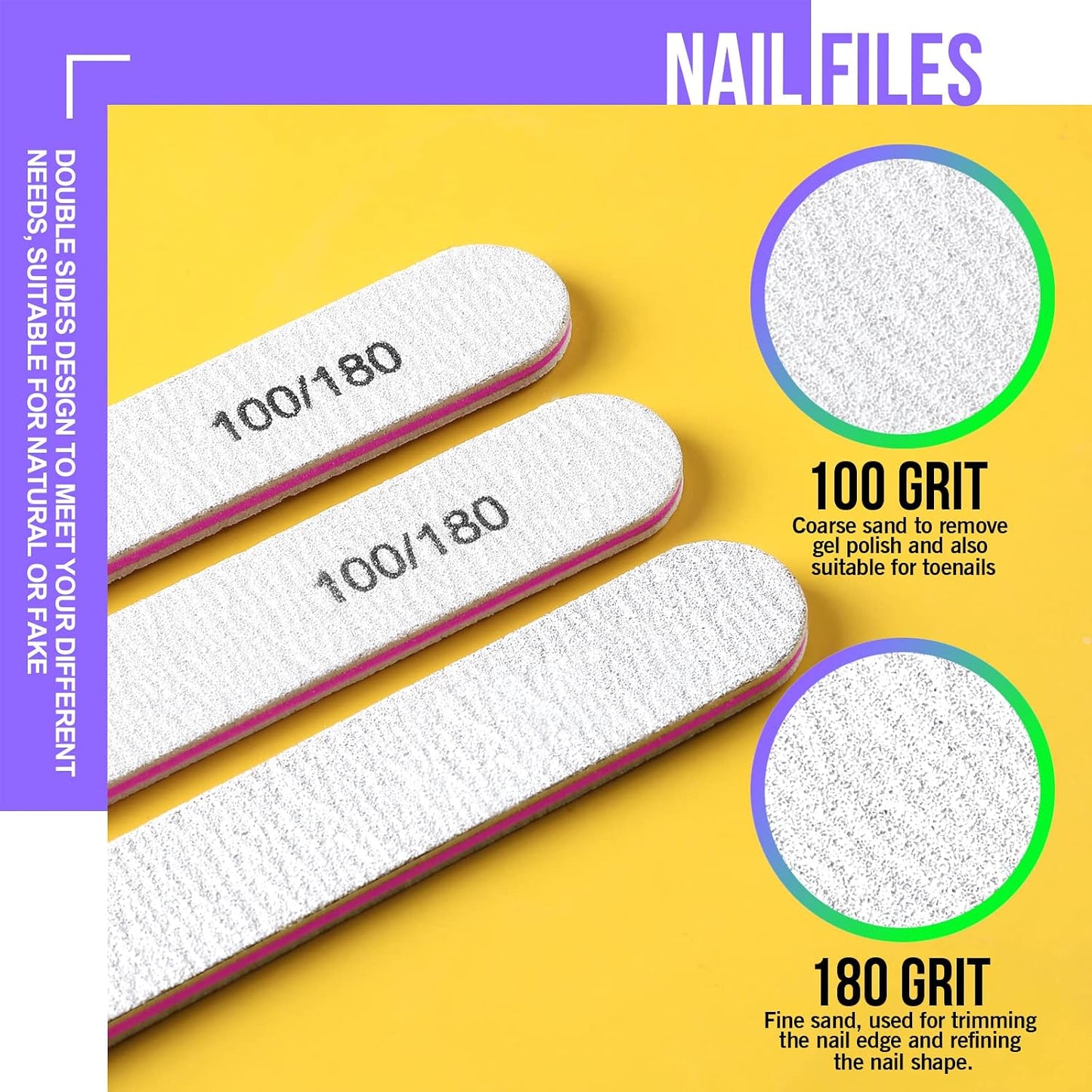 FANDAMEI Nail Buffers and Files - Professional Nail Care Kit with Rectangular Buffer Blocks, 100/180 & 1000/4000 Grit Files