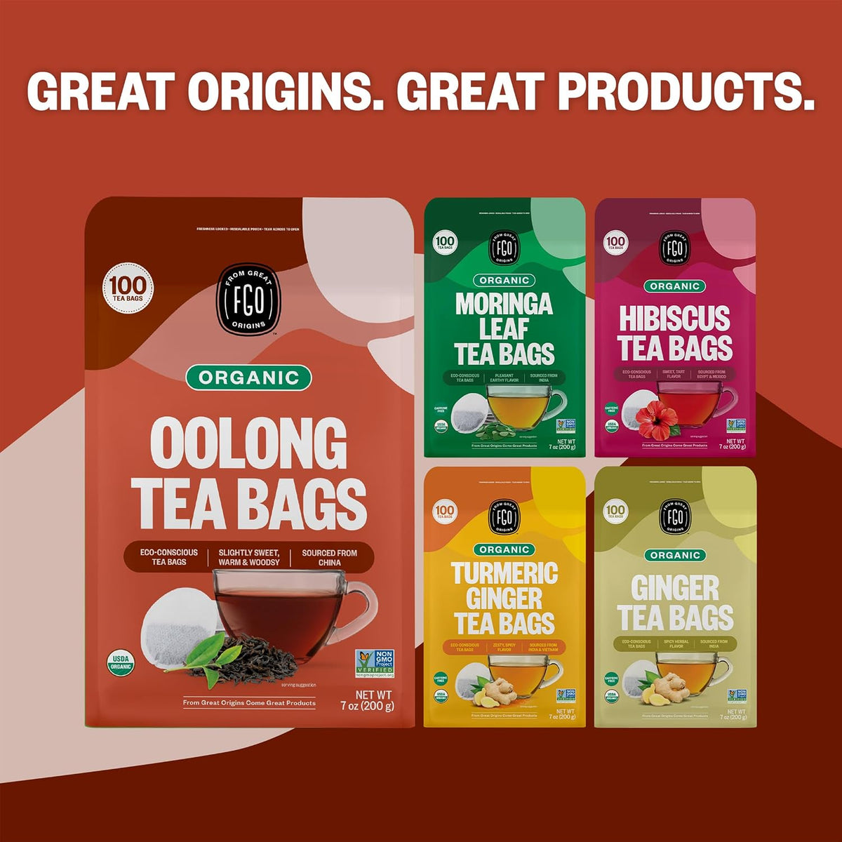 FGO Organic Oolong Tea, Eco-Conscious Tea Bags, 100 Count, Packaging May Vary (Pack of 1)