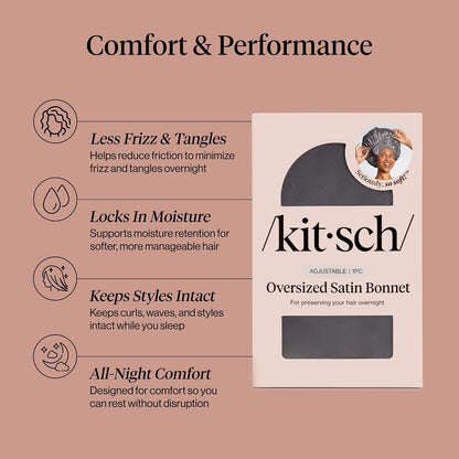Kitsch XL Satin Bonnet for Sleeping - Softer Than Silk Bonnet For Sleeping Women - Secure Fit, Adjustable, Night Cap For Curly & Textured Hair - Prevents Breakage, Tangles & Thinning - Blush