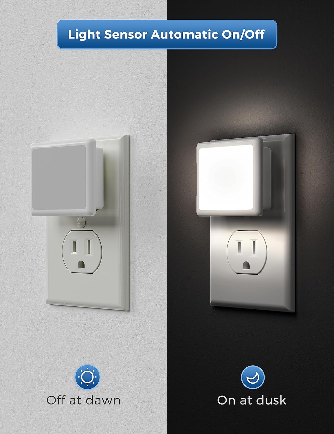 L LOHAS LED Night Lights Plug into Wall 2-Pack, 0.3W Plug in Night Light, Dusk to Dawn, 2000K Amber Light, Sleep Aid Nightlight Auto-On/Off, for Adults Kids Room, Bedroom, Bathroom, Hallway, Non-Dim