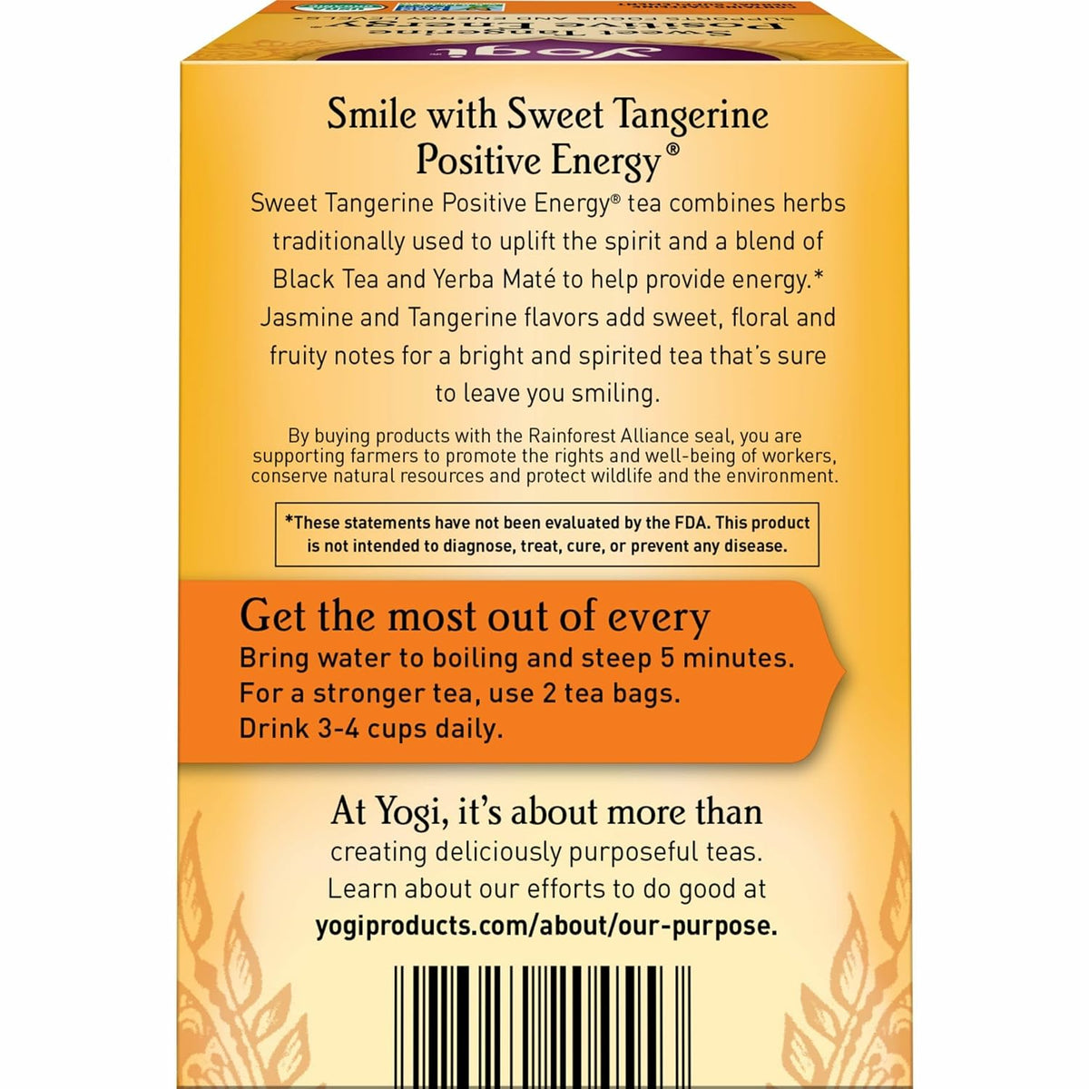 Yogi Sweet Tangerine Positive Energy Tea, 16 Tea Bags (6 Pack)
