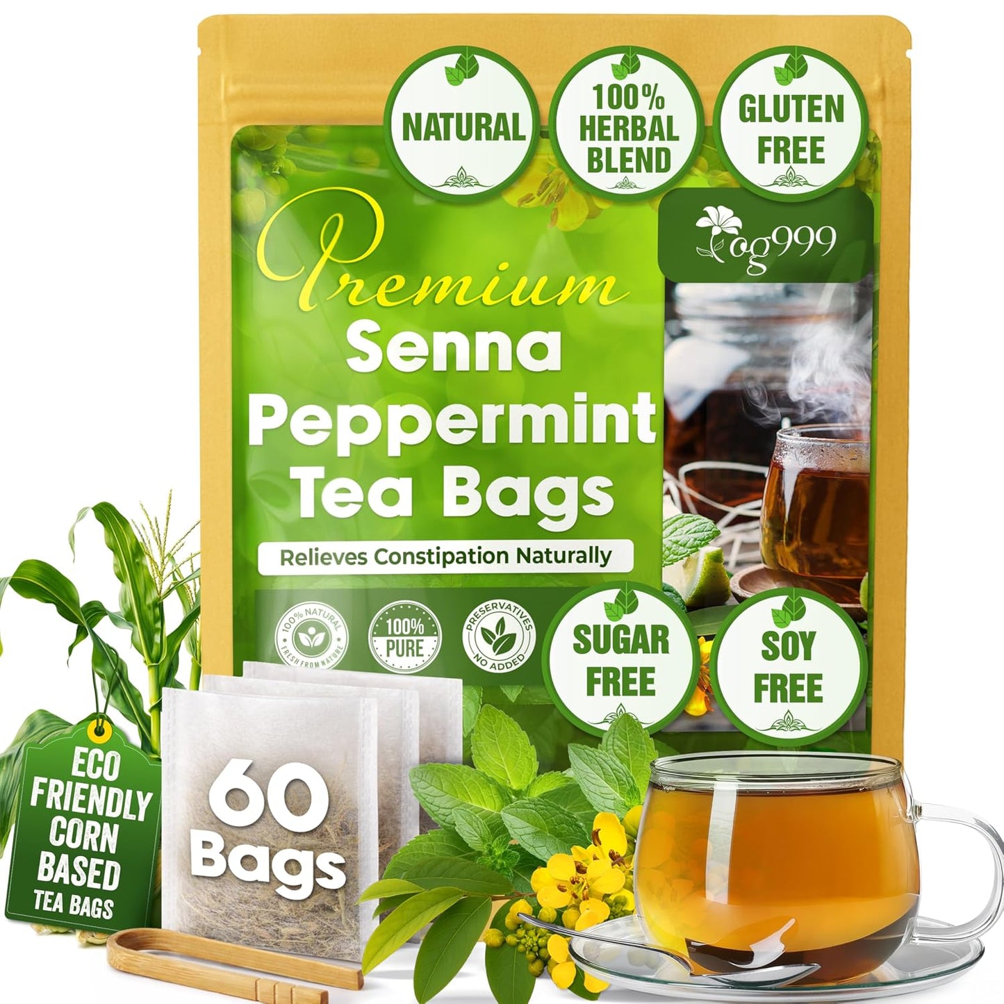 120 Bags Premium Turmeric Ginger Cinnamon Tea, Improve Digestion, Support Brain, Weight, Skin and Sleep, Eco-Conscious Tea Bags and Premium Natural Ingredients. Turmeric Ginger Herbal Tea. No Sugar, No Caffeine, No Gluten, Vegan.